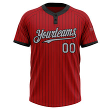 Загрузить изображение в средство просмотра галереи, Custom Red Black Pinstripe Gray Two-Button Unisex Softball Jersey
