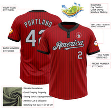 Загрузить изображение в средство просмотра галереи, Custom Red Black Pinstripe Gray Two-Button Unisex Softball Jersey