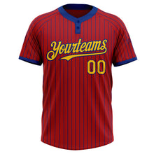 Загрузить изображение в средство просмотра галереи, Custom Red Royal Pinstripe Yellow Two-Button Unisex Softball Jersey