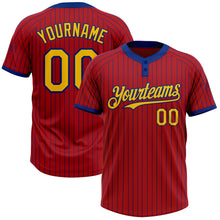 Загрузить изображение в средство просмотра галереи, Custom Red Royal Pinstripe Yellow Two-Button Unisex Softball Jersey