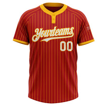 Загрузить изображение в средство просмотра галереи, Custom Red Gold Pinstripe White Two-Button Unisex Softball Jersey