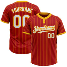 Загрузить изображение в средство просмотра галереи, Custom Red Gold Pinstripe White Two-Button Unisex Softball Jersey