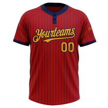Charger l'image dans la galerie, Custom Red Navy Pinstripe Gold Two-Button Unisex Softball Jersey
