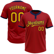 Charger l'image dans la galerie, Custom Red Navy Pinstripe Gold Two-Button Unisex Softball Jersey
