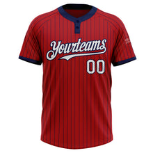Загрузить изображение в средство просмотра галереи, Custom Red Navy Pinstripe White Two-Button Unisex Softball Jersey