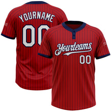 Загрузить изображение в средство просмотра галереи, Custom Red Navy Pinstripe White Two-Button Unisex Softball Jersey