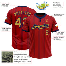 Загрузить изображение в средство просмотра галереи, Custom Red Navy Pinstripe Old Gold Two-Button Unisex Softball Jersey