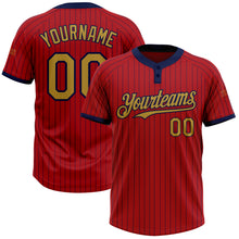 Загрузить изображение в средство просмотра галереи, Custom Red Navy Pinstripe Old Gold Two-Button Unisex Softball Jersey