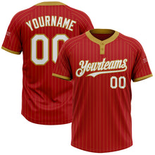 Загрузить изображение в средство просмотра галереи, Custom Red Old Gold Pinstripe White Two-Button Unisex Softball Jersey