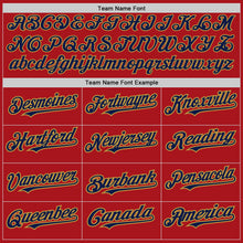 Charger l'image dans la galerie, Custom Red Old Gold Pinstripe Navy Two-Button Unisex Softball Jersey
