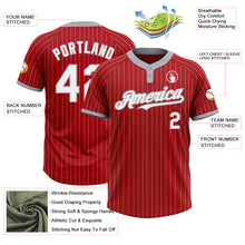 Загрузить изображение в средство просмотра галереи, Custom Red Gray Pinstripe White Two-Button Unisex Softball Jersey