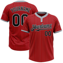 Загрузить изображение в средство просмотра галереи, Custom Red Gray Pinstripe Black Two-Button Unisex Softball Jersey