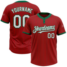 Load image into Gallery viewer, Custom Red Kelly Green Pinstripe Kelly Green Two-Button Unisex Softball Jersey
