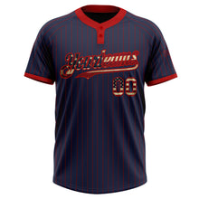 Laden Sie das Bild in den Galerie-Viewer, Custom Navy Red Pinstripe Vintage USA Flag Two-Button Unisex Softball Jersey
