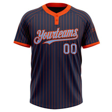 Laden Sie das Bild in den Galerie-Viewer, Custom Navy Orange Pinstripe Light Blue Two-Button Unisex Softball Jersey