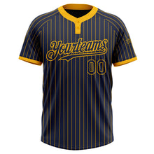 Laden Sie das Bild in den Galerie-Viewer, Custom Navy Gold Pinstripe Gold Two-Button Unisex Softball Jersey