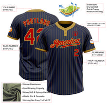 Laden Sie das Bild in den Galerie-Viewer, Custom Navy Old Gold Pinstripe Red Two-Button Unisex Softball Jersey