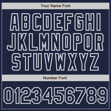 Laden Sie das Bild in den Galerie-Viewer, Custom Navy Gray Pinstripe White Two-Button Unisex Softball Jersey