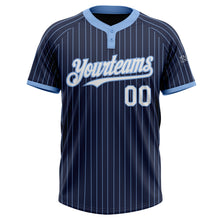 Laden Sie das Bild in den Galerie-Viewer, Custom Navy Light Blue Pinstripe White Two-Button Unisex Softball Jersey