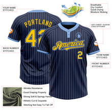 Laden Sie das Bild in den Galerie-Viewer, Custom Navy Light Blue Pinstripe Yellow Two-Button Unisex Softball Jersey