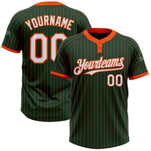 Load image into Gallery viewer, Custom Green Orange Pinstripe White Two-Button Unisex Softball Jersey
