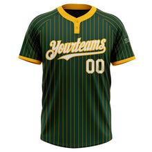 Загрузить изображение в средство просмотра галереи, Custom Green Gold Pinstripe White Two-Button Unisex Softball Jersey