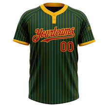Load image into Gallery viewer, Custom Green Gold Pinstripe Red Two-Button Unisex Softball Jersey
