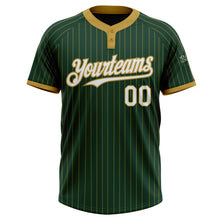 Загрузить изображение в средство просмотра галереи, Custom Green Old Gold Pinstripe White Two-Button Unisex Softball Jersey