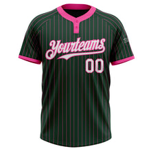 Load image into Gallery viewer, Custom Green Pink Pinstripe White Two-Button Unisex Softball Jersey
