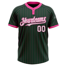 Load image into Gallery viewer, Custom Green Pink Pinstripe White Two-Button Unisex Softball Jersey