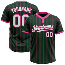 Load image into Gallery viewer, Custom Green Pink Pinstripe White Two-Button Unisex Softball Jersey