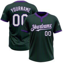 Load image into Gallery viewer, Custom Green Purple Pinstripe White Two-Button Unisex Softball Jersey
