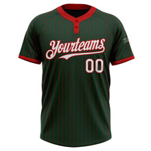 Load image into Gallery viewer, Custom Green Red Pinstripe White Two-Button Unisex Softball Jersey
