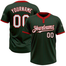Загрузить изображение в средство просмотра галереи, Custom Green Red Pinstripe White Two-Button Unisex Softball Jersey
