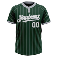 Load image into Gallery viewer, Custom Green Gray Pinstripe White Two-Button Unisex Softball Jersey
