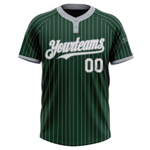 Загрузить изображение в средство просмотра галереи, Custom Green Gray Pinstripe White Two-Button Unisex Softball Jersey