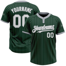 Загрузить изображение в средство просмотра галереи, Custom Green Gray Pinstripe White Two-Button Unisex Softball Jersey