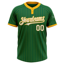 Загрузить изображение в средство просмотра галереи, Custom Kelly Green Gold Pinstripe White Two-Button Unisex Softball Jersey