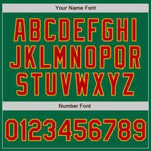 Загрузить изображение в средство просмотра галереи, Custom Kelly Green Gold Pinstripe Red Two-Button Unisex Softball Jersey