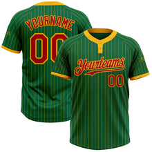 Загрузить изображение в средство просмотра галереи, Custom Kelly Green Gold Pinstripe Red Two-Button Unisex Softball Jersey
