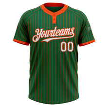 Загрузить изображение в средство просмотра галереи, Custom Kelly Green Orange Pinstripe White Two-Button Unisex Softball Jersey