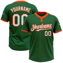 Загрузить изображение в средство просмотра галереи, Custom Kelly Green Orange Pinstripe White Two-Button Unisex Softball Jersey
