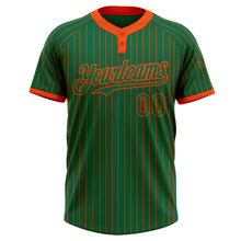 Загрузить изображение в средство просмотра галереи, Custom Kelly Green Orange Pinstripe Orange Two-Button Unisex Softball Jersey