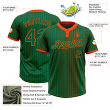 Загрузить изображение в средство просмотра галереи, Custom Kelly Green Orange Pinstripe Orange Two-Button Unisex Softball Jersey