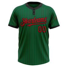 Загрузить изображение в средство просмотра галереи, Custom Kelly Green Black Pinstripe Red Two-Button Unisex Softball Jersey
