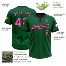 Загрузить изображение в средство просмотра галереи, Custom Kelly Green Black Pinstripe Pink Two-Button Unisex Softball Jersey