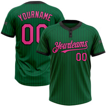 Загрузить изображение в средство просмотра галереи, Custom Kelly Green Black Pinstripe Pink Two-Button Unisex Softball Jersey