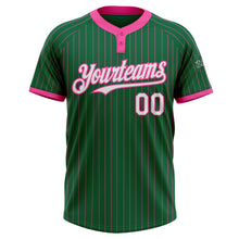 Загрузить изображение в средство просмотра галереи, Custom Kelly Green Pink Pinstripe White Two-Button Unisex Softball Jersey