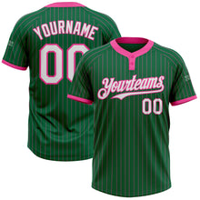 Загрузить изображение в средство просмотра галереи, Custom Kelly Green Pink Pinstripe White Two-Button Unisex Softball Jersey