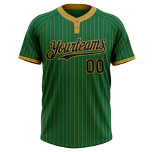 Загрузить изображение в средство просмотра галереи, Custom Kelly Green Old Gold Pinstripe Black Two-Button Unisex Softball Jersey
